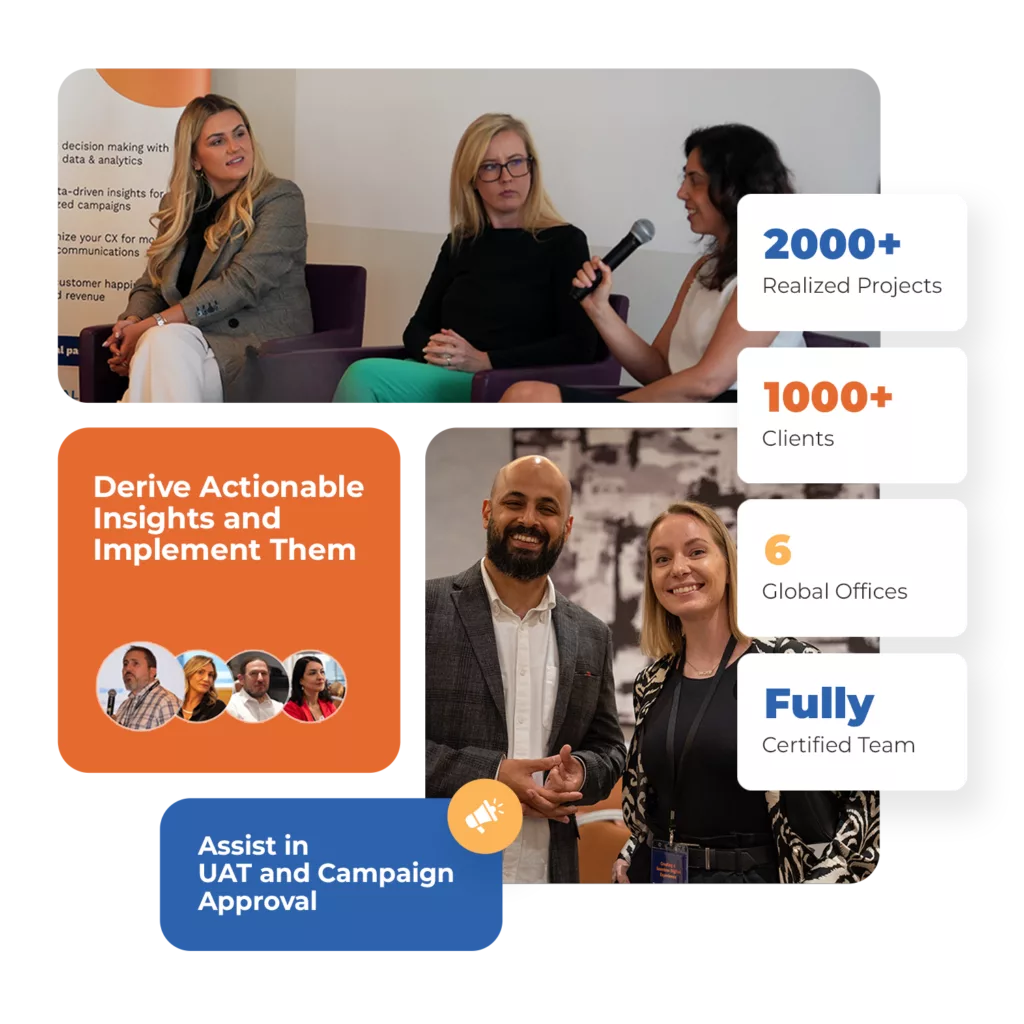 Company employee portraits alongside key statistics and informational text.